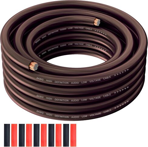 8 Gauge Wire 25FT, Primary Automotive Amplifier Power/Ground Wire, Car Battery Cable, Car Audio Amplifier, Car Fuse, 8AWG Copper Clad Aluminum CCA, Translucent Red Cable with 10 Heat Shrink Tubing in Kuwait
