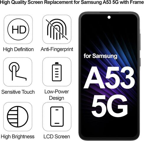 for Samsung A53 5G A536U LCD Screen Replacement Kit with Frame in Kuwait