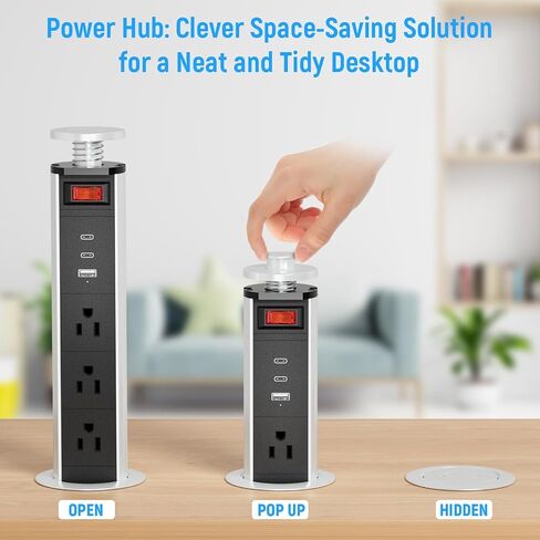 XBA 2-1/2" Pull Up Outlet for Countertop, USB-C PD 20W and 3 Outlets in Saudi Arabia