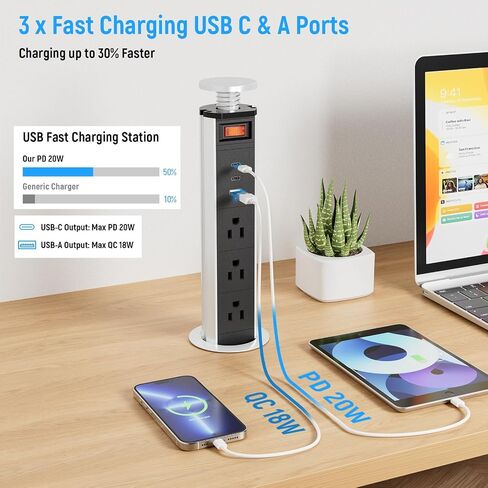 XBA 2-1/2" Pull Up Outlet for Countertop, USB-C PD 20W and 3 Outlets in Saudi Arabia