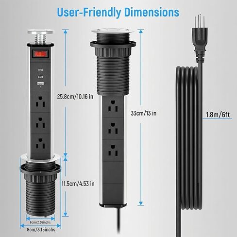 XBA 2-1/2" Pull Up Outlet for Countertop, USB-C PD 20W and 3 Outlets in Saudi Arabia