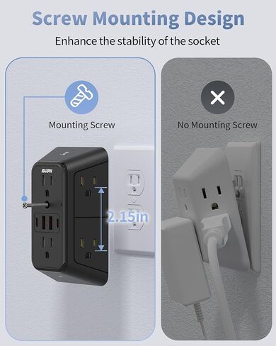 Surge Protector Outlet Extender, 2-Pack Night Light Power Strip, ETL Listed in Saudi Arabia