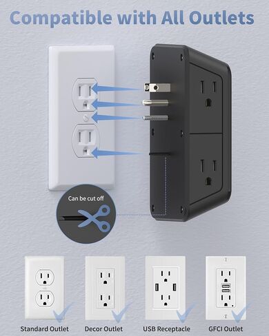 Surge Protector Outlet Extender, 2-Pack Night Light Power Strip, ETL Listed in Saudi Arabia