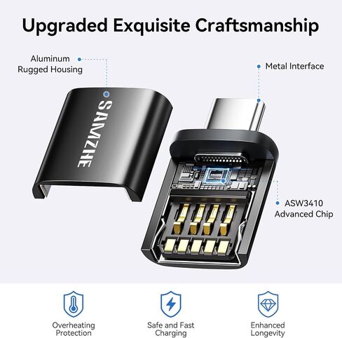 SAMZHE USB C to USB Adapter Pack of 2, USB 3.2 Female to Thunderbolt 4/3 Adapter Compatible with MacBook Pro Air 2024, Surface, iPad, iPhone, Galaxy Notebook, XPS and More Type C Devices, Black in Kuwait