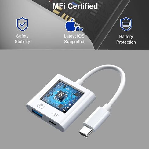 Apple MFi Certified USB C to USB Adapter with 100W PD Charge Port, USB C Male to USB 3.0 Female OTG Cable Converter Compatible with MacBook Pro Air, Tablets, iPhone 17/16/15 Series (White-2) in Saudi Arabia