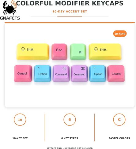 10-Piece Multi-Color MacOS Keycap Set Compatible with Keychron K2/V1, Das Keyboard 4, and Ducky One 3 – Mac Layout MX Switch Replacements in Saudi Arabia