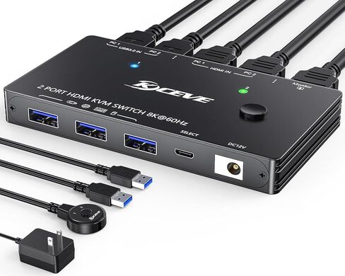 8K KVM Switch HDMI 2 Port 4K@120Hz，Camgeet USB 3.0 KVM Switch for 2 Computers Share 1 Monitor and 3 USB Devices，HDCP 2.3，HDR 10,with Wired Remote，12V Power Adapter and 2 USB3.0 Cables in Kuwait