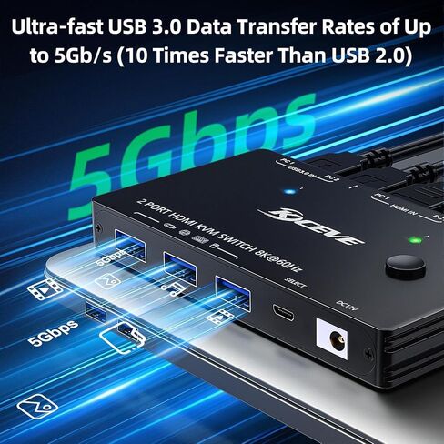 8K KVM Switch HDMI 2 Port 4K@120Hz，Camgeet USB 3.0 KVM Switch for 2 Computers Share 1 Monitor and 3 USB Devices，HDCP 2.3，HDR 10,with Wired Remote，12V Power Adapter and 2 USB3.0 Cables in Kuwait