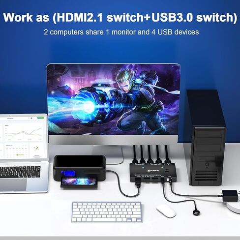 8K KVM Switch HDMI 2 Port 4K@120Hz，Camgeet USB 3.0 KVM Switch for 2 Computers Share 1 Monitor and 3 USB Devices，HDCP 2.3，HDR 10,with Wired Remote，12V Power Adapter and 2 USB3.0 Cables in Kuwait
