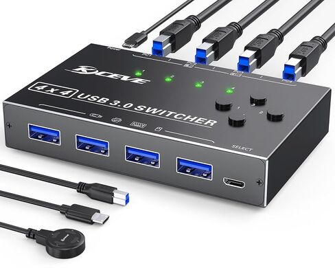 USB 3.0 Switch Selector 4 Port, Camgeet KVM Switcher 4 Computers Sharing 4 USB Devices, USB Peripheral Switcher for Keyboard Mouse Printer Scanner, with Wired Remote Button and 4 USBA-B Cable in Kuwait