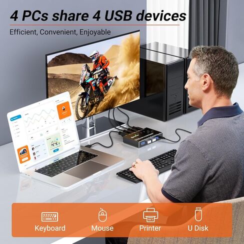 USB 3.0 Switch Selector 4 Port, Camgeet KVM Switcher 4 Computers Sharing 4 USB Devices, USB Peripheral Switcher for Keyboard Mouse Printer Scanner, with Wired Remote Button and 4 USBA-B Cable in Kuwait