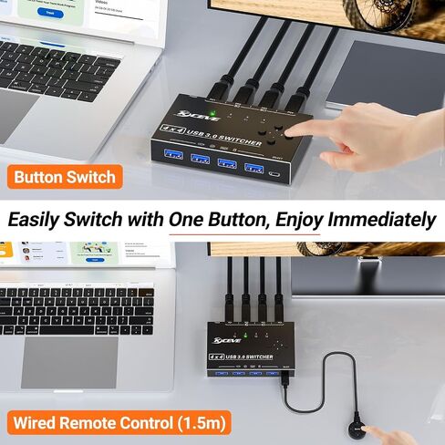 USB 3.0 Switch Selector 4 Port, Camgeet KVM Switcher 4 Computers Sharing 4 USB Devices, USB Peripheral Switcher for Keyboard Mouse Printer Scanner, with Wired Remote Button and 4 USBA-B Cable in Kuwait
