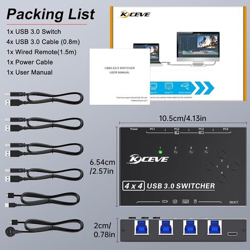 USB 3.0 Switch Selector 4 Port, Camgeet KVM Switcher 4 Computers Sharing 4 USB Devices, USB Peripheral Switcher for Keyboard Mouse Printer Scanner, with Wired Remote Button and 4 USBA-B Cable in Kuwait