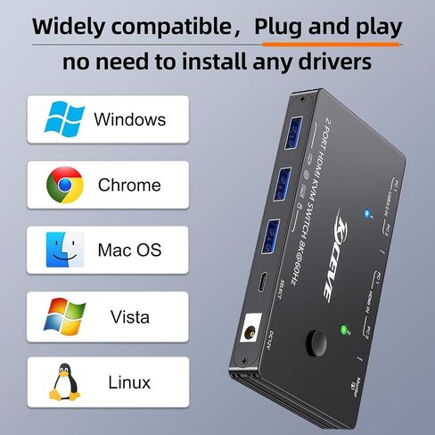 KVM Switch HDMI 8K@60Hz/4K@120Hz, Camgeet HDMI2.1 KVM Switch for 2 Computer Share 1 Monitor and 4 USB3.0 Devices,HDCP 2.3，HDR 10,with Wired Remote，12V Power Adapter and 2 USB3.0 Cables in Kuwait
