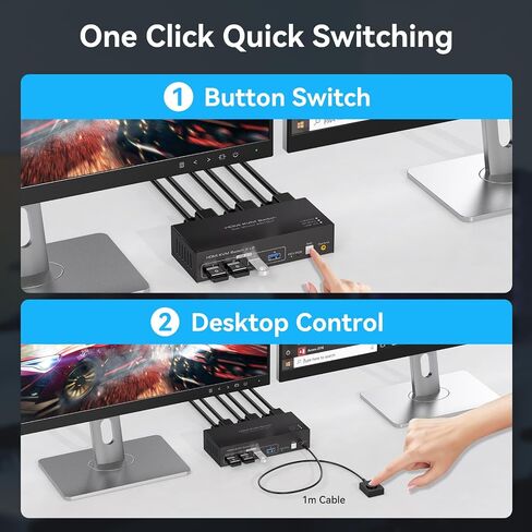 KVM Switch 2 Computers 2 Monitors 4K@60Hz USB 3.0 2 Port KVM Switches for 2 PC Share Dual Monitor and 4 USB Devices Support Extended/Copy Mode with External Controller & USB Cables in Saudi Arabia