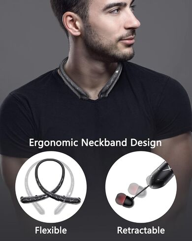 V5.3 Neckband Bluetooth Headphones, Retractable Headphones with CVC 8.0 Noise Cancelling Microphone, Lightweight Around the Neck Headphones for Business, Home Office in Kuwait