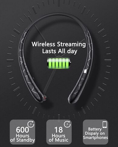 V5.3 Neckband Bluetooth Headphones, Retractable Headphones with CVC 8.0 Noise Cancelling Microphone, Lightweight Around the Neck Headphones for Business, Home Office in Kuwait