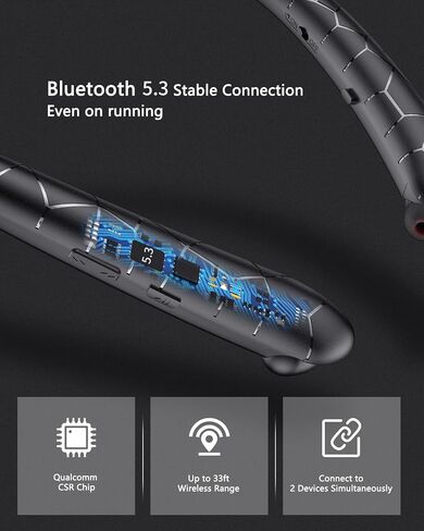 V5.3 Neckband Bluetooth Headphones, Retractable Headphones with CVC 8.0 Noise Cancelling Microphone, Lightweight Around the Neck Headphones for Business, Home Office in Kuwait