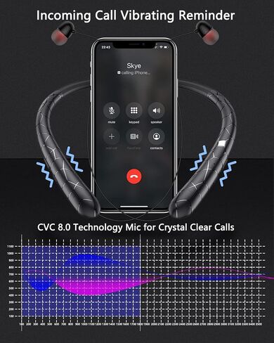 V5.3 Neckband Bluetooth Headphones, Retractable Headphones with CVC 8.0 Noise Cancelling Microphone, Lightweight Around the Neck Headphones for Business, Home Office in Kuwait