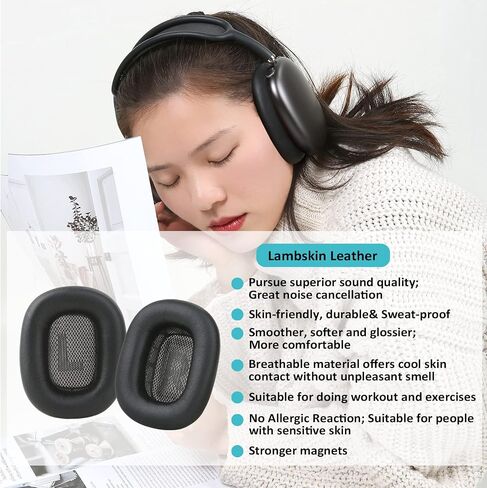 Lambskin Ear Cushions for Apple AirPods Max Headphones, Black in Kuwait