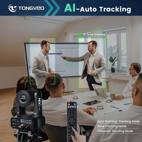 4K NDI PTZ Camera 60FPS, 4KP60 AI Auto-Tracking 20X Optical Zoom Video Conference Camera 1/1.8 UHD CMOS 8.42MP with USB 3G-SDI HDMI LAN Outputs POE Live Streaming for Church Worship Conference Events in Saudi Arabia