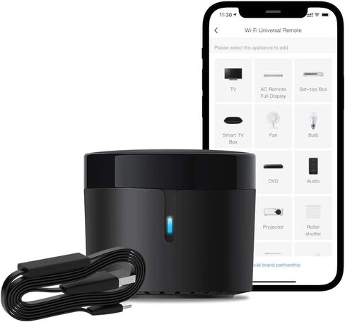 Broadlink RM4 Mini IR Universal Remote Control with HTS2 Cable (Only 2.4 GHz Wi-Fi) Intelligent Home Automation WiFi Infrared Blaster for TV, Air Conditioning, Compatible with Alexa and Google Home. in Kuwait