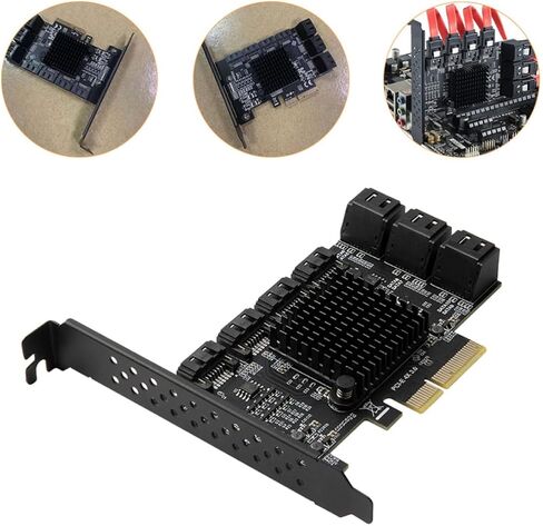 10-Port Serial Ata 3.0 Pci-e X4 Expansion Card Adapter for Desktop Computer with Fast and Stable Transmission, Large Capacity Server Support, Black PCB Material in Saudi Arabia