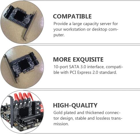 10-Port Serial Ata 3.0 Pci-e X4 Expansion Card Adapter for Desktop Computer with Fast and Stable Transmission, Large Capacity Server Support, Black PCB Material in Saudi Arabia