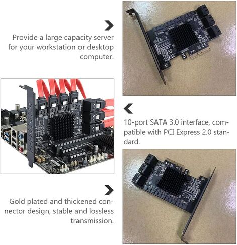 TIDTALEO 10-Port Serial Ata 3.0 Expansion Card Pcie X4 3.0 Interface Controller Card Adapter for Hard Drive and Workstation with Stable and Lossless Transmission in Kuwait