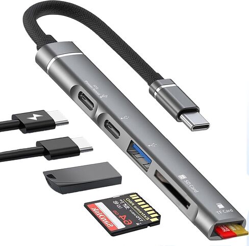 USB C Hub 5 in 1, Aluminum USB C Multiport Adapter with Memory SD/Micro SD Card Reader,Headphone Jack for iPhone 15/16, MacBook, iPad Pro, iMac, Dell, HP, ASUS, Acer in Kuwait