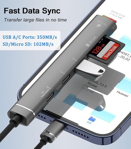 USB C Hub 5 in 1, Aluminum USB C Multiport Adapter with Memory SD/Micro SD Card Reader,Headphone Jack for iPhone 15/16, MacBook, iPad Pro, iMac, Dell, HP, ASUS, Acer in Kuwait
