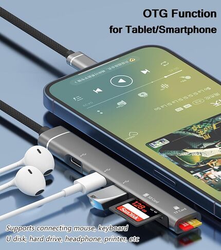 USB C Hub 5 in 1, Aluminum USB C Multiport Adapter with Memory SD/Micro SD Card Reader,Headphone Jack for iPhone 15/16, MacBook, iPad Pro, iMac, Dell, HP, ASUS, Acer in Kuwait