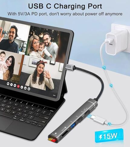 USB C Hub 5 in 1, Aluminum USB C Multiport Adapter with Memory SD/Micro SD Card Reader,Headphone Jack for iPhone 15/16, MacBook, iPad Pro, iMac, Dell, HP, ASUS, Acer in Kuwait