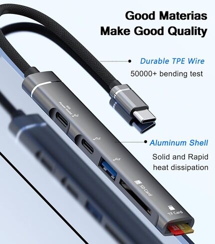 USB C Hub 5 in 1, Aluminum USB C Multiport Adapter with Memory SD/Micro SD Card Reader,Headphone Jack for iPhone 15/16, MacBook, iPad Pro, iMac, Dell, HP, ASUS, Acer in Kuwait