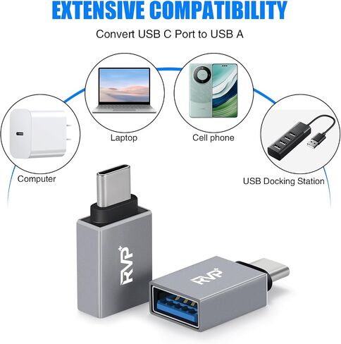 RVP+ USB-A Female to USB-C Male Adapter (5-Pack, Gray) in Saudi Arabia