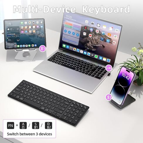 INFINMIND Wireless Ultra Slim Bluetooth Keyboard with Multi-Device Compatibility, Number Pad, Ergonomic Design, PC Computer Compact Keyboard for Windows, Mac, Laptop, Android in Saudi Arabia