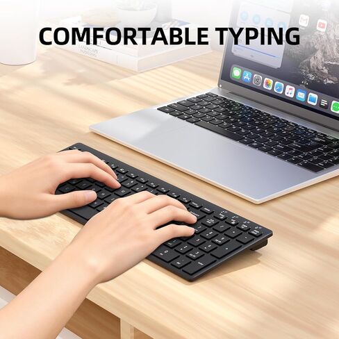 INFINMIND Wireless Ultra Slim Bluetooth Keyboard with Multi-Device Compatibility, Number Pad, Ergonomic Design, PC Computer Compact Keyboard for Windows, Mac, Laptop, Android in Saudi Arabia