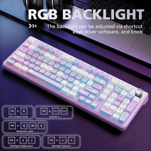F98 Wireless Mechanical Keyboard, Creamy Keyboard with Number Pad, Pink in Kuwait