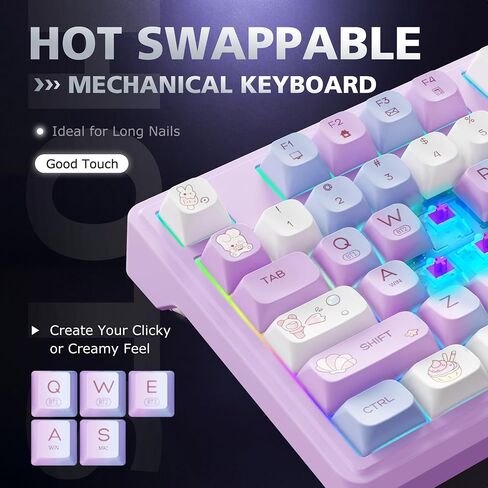 F98 Wireless Mechanical Keyboard, Creamy Keyboard with Number Pad, Pink in Kuwait