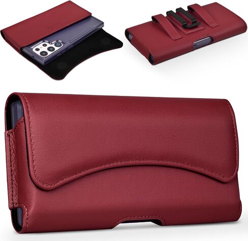 ACCKUO Leather Phone Holster Compatible with iPhone 17e 16e Cell Phone Belt Holder Case with Clip for Men Women (Fits Protective Cover on), Red in Kuwait