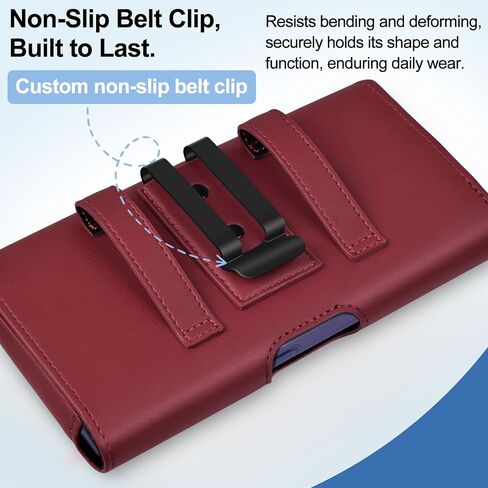 ACCKUO Leather Phone Holster Compatible with iPhone 17e 16e Cell Phone Belt Holder Case with Clip for Men Women (Fits Protective Cover on), Red in Kuwait