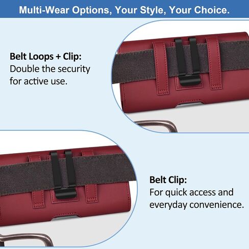 ACCKUO Leather Phone Holster Compatible with iPhone 17e 16e Cell Phone Belt Holder Case with Clip for Men Women (Fits Protective Cover on), Red in Kuwait