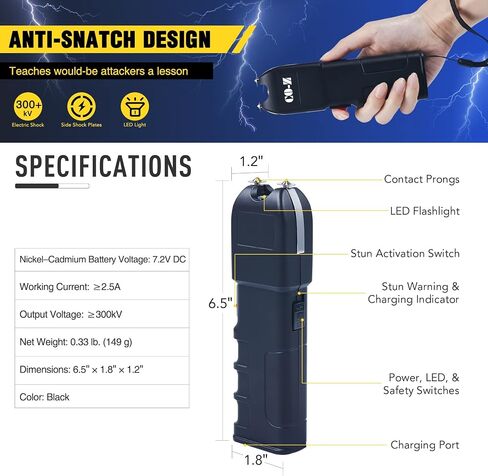 DARTMOOR 300,000V Stun Gun Ultrapowerful Rechargeable Phone Size for Men Women with Side Shock Plates for Car & Self Defense Tactical Flashlight Custom Holster and Lanyard, 2 Packs in Saudi Arabia
