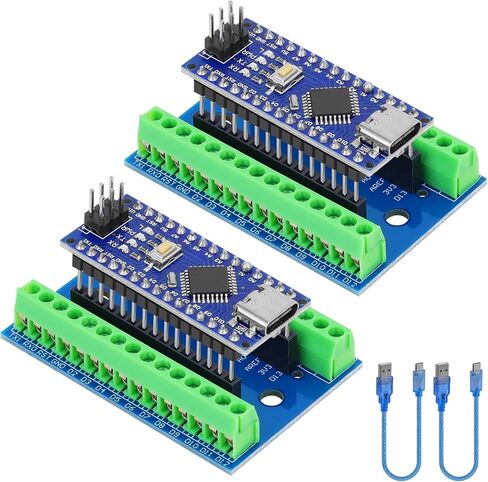 2pcs Nano V3.0 Board ATmega328P MCU CH340G Chip 5V 16M Microcontroller Type-C Port with USB Cable + Nano V3.0 Expansion Board Nano IO Shield V1.O Terminal Adapter Compatible with Arduino IDE in Kuwait