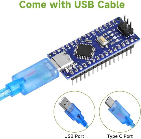 2pcs Nano V3.0 Board ATmega328P MCU CH340G Chip 5V 16M Microcontroller Type-C Port with USB Cable + Nano V3.0 Expansion Board Nano IO Shield V1.O Terminal Adapter Compatible with Arduino IDE in Kuwait