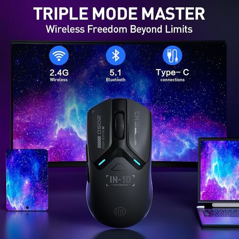 INPHIC IN10P Superlight Wireless Gaming Mouse, 60g, 8K Polling Rate, 26,000 DPI, Tri-Mode, PAW3395 Sensor, Fully Programmable in Saudi Arabia