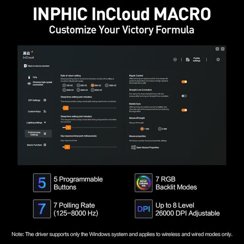INPHIC IN10P Superlight Wireless Gaming Mouse, 60g, 8K Polling Rate, 26,000 DPI, Tri-Mode, PAW3395 Sensor, Fully Programmable in Saudi Arabia