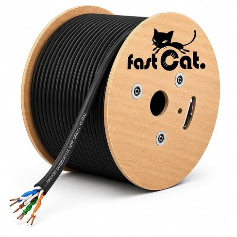 fast Cat. Cat6 Direct Burial Outdoor Ethernet Cable 1000ft – Waterproof Cat6 Cable with OSP Jacket, 23AWG Solid Bare Copper, PoE++ (4PPoE), ETL & UL Listed, CMX, UTP 550MHz Bulk Ethernet Cable (Black) in Kuwait
