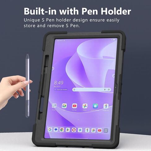 حافظة لجهاز Lenovo Idea Tab Plus مقاس 12.1 بوصة وإصدار K12 2025 للكمبيوتر اللوحي TB361FU/TB361ZU/TB365FC غطاء حماية متين مع حزام كتف بمسند دوار 360 درجة، أسود in Kuwait