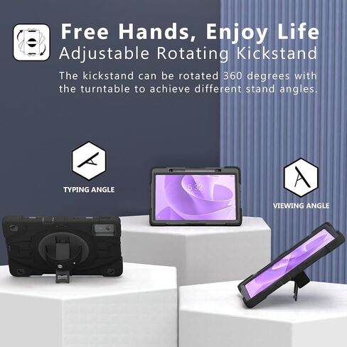 حافظة لجهاز Lenovo Idea Tab Plus مقاس 12.1 بوصة وإصدار K12 2025 للكمبيوتر اللوحي TB361FU/TB361ZU/TB365FC غطاء حماية متين مع حزام كتف بمسند دوار 360 درجة، أسود in Kuwait